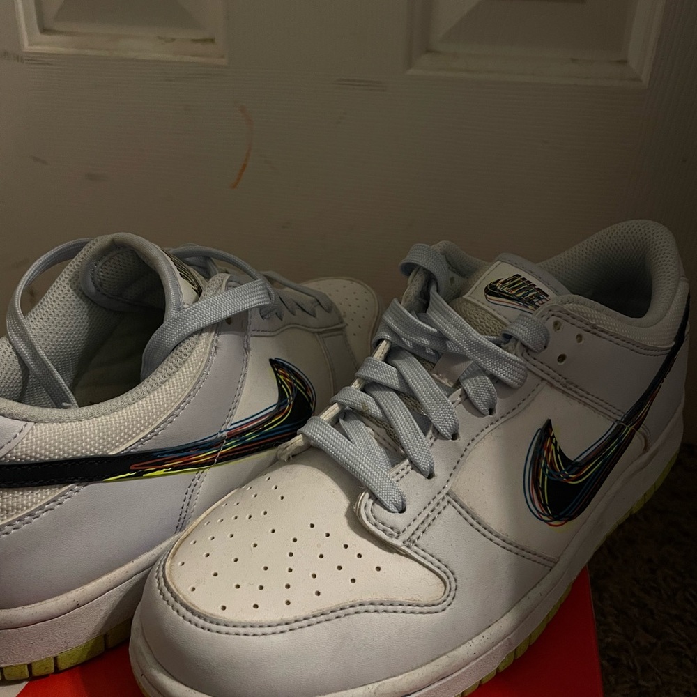Nike Kids White Sneakers with Multicolor Swoosh